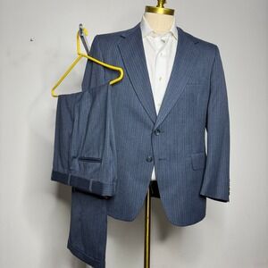 Custom Tailored Mens Pinstripe Two Piece Suit 42R 34W Business Formal Office